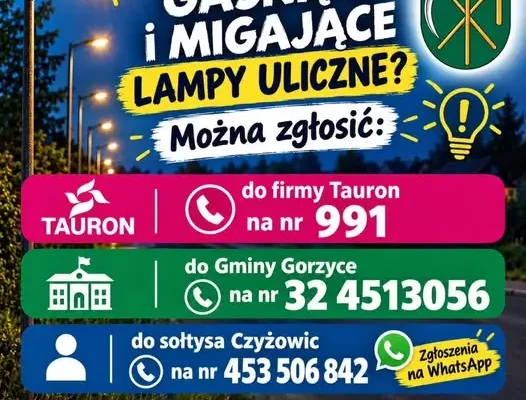 Czyżowice: apel o zgłaszanie niesprawnych lamp ulicznych przed zimą