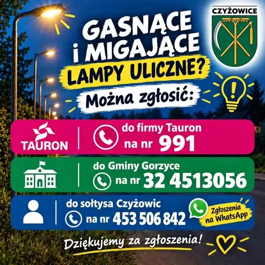 Czyżowice: apel o zgłaszanie niesprawnych lamp ulicznych przed zimą