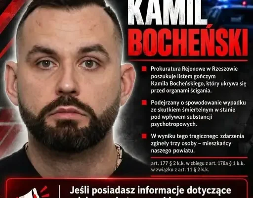 List gończy za Kamilem Bocheńskim. Prokuratura w Rzeszowie szuka sprawcy tragicznego wypadku