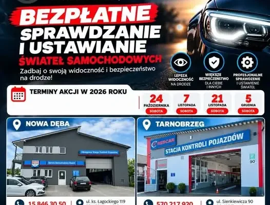 Bezpłatne sprawdzanie świateł w Tarnobrzegu i Nowej Dębie – akcja „Twoje światła – Nasze bezpieczeństwo”