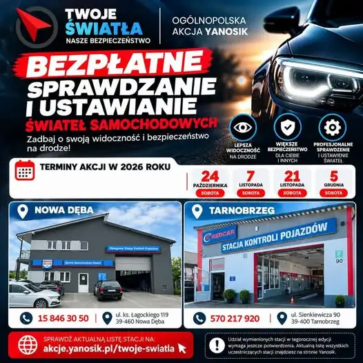 Bezpłatne sprawdzanie świateł w Tarnobrzegu i Nowej Dębie – akcja „Twoje światła – Nasze bezpieczeństwo”