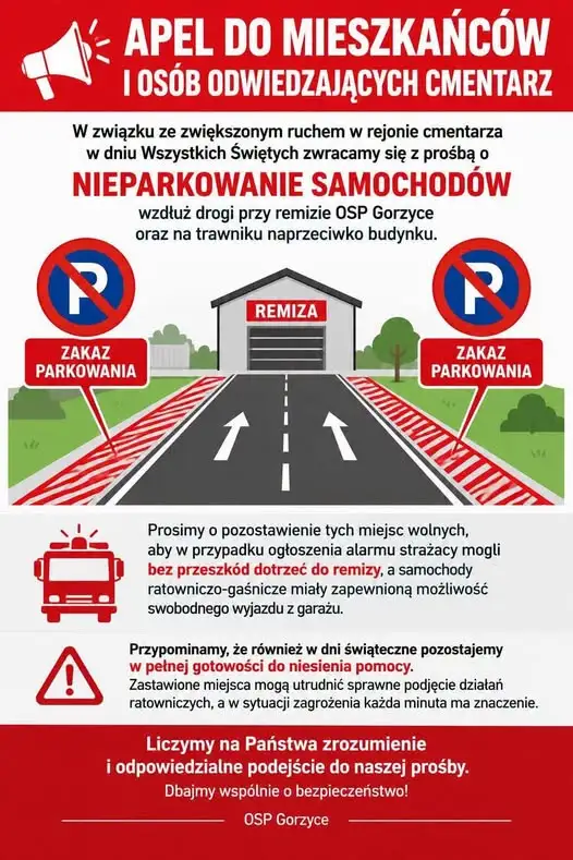 Apel OSP Gorzyce: nie zastawiajcie drogi do remizy w Dzień Wszystkich Świętych